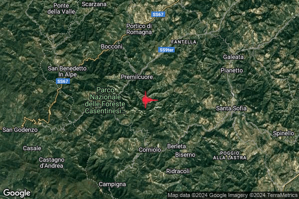 Lieve Terremoto M2.2 epicentro 3 km SE Premilcuore (FC) alle 08:29:04 (07:29:04 UTC)