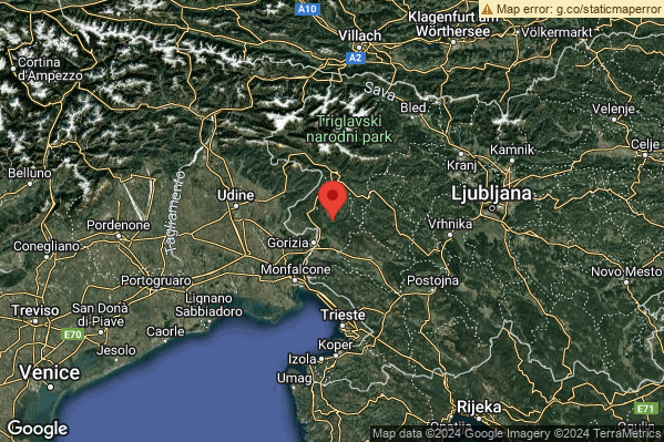 Debole Terremoto M2.6 epicentro Confine Italia-Slovenia (SLOVENIA) alle 08:24:20 (07:24:20 UTC)