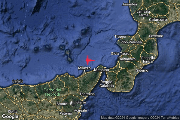 Lieve Terremoto M2.0 epicentro Costa Siciliana nord-orientale (Messina) alle 22:30:43 (21:30:43 UTC)