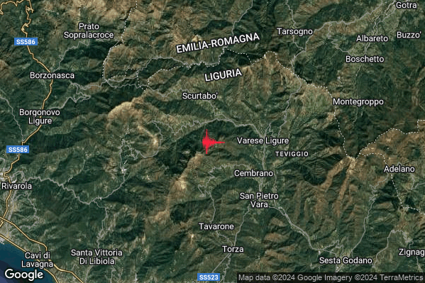 Lieve Terremoto M2.0 epicentro 4 km N Maissana (SP) alle 22:35:32 (21:35:32 UTC)