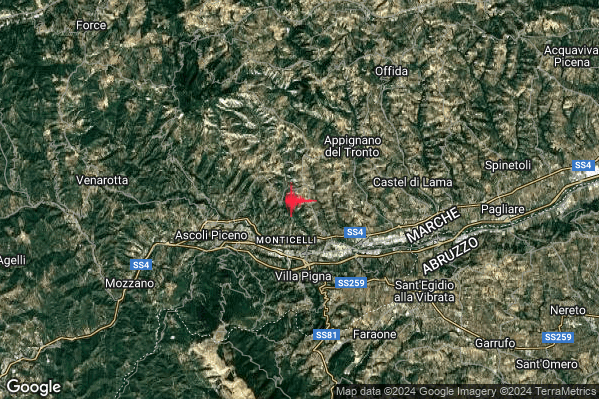 Debole Terremoto M2.3 epicentro 4 km SW Appignano del Tronto (AP) alle 16:51:32 (15:51:32 UTC)