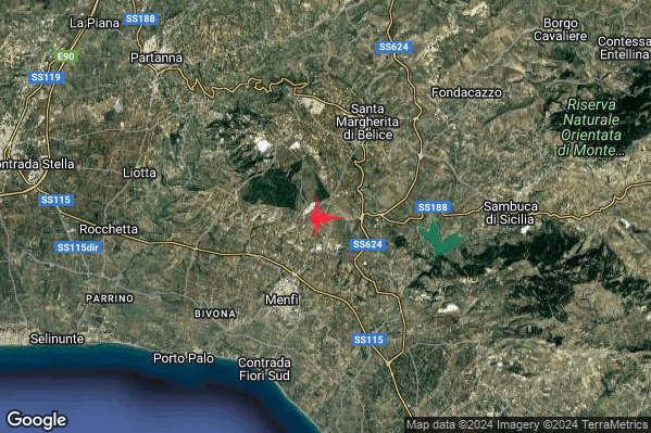 Debole Terremoto M2.3 epicentro 6 km NE Menfi (AG) alle 21:45:45 (20:45:45 UTC)