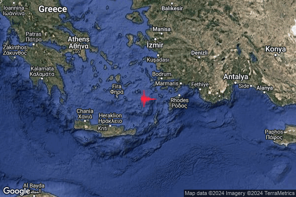 Forte Terremoto M4.8 epicentro Dodecanese Islands Greece [Sea: Greece] alle 10:29:49 (09:29:49 UTC)