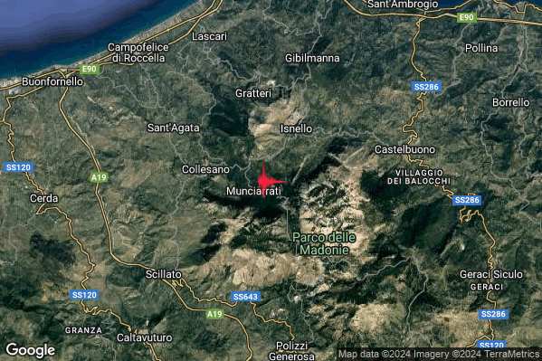 Debole Terremoto M2.4 epicentro 4 km SW Isnello (PA) alle 15:02:35 (14:02:35 UTC)