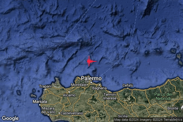 Debole Terremoto M2.4 epicentro Costa Siciliana centro-settentrionale (Palermo) alle 17:11:24 (16:11:24 UTC)
