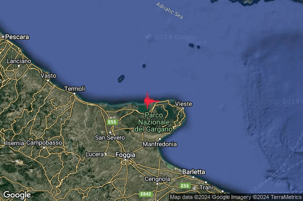Debole Terremoto M2.6 epicentro Costa Garganica (Foggia) alle 18:17:29 (17:17:29 UTC)