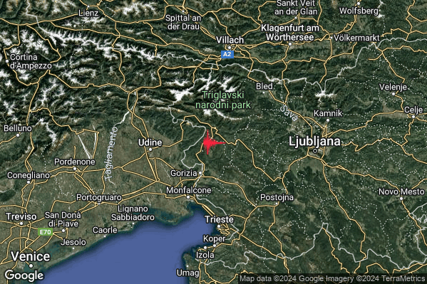 Leggero Terremoto M3.1 epicentro Confine Italia-Slovenia (SLOVENIA) alle 18:25:22 (17:25:22 UTC)