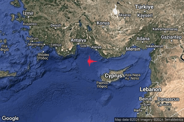 Forte Terremoto M4.9 epicentro Turkey [Sea] alle 10:09:10 (09:09:10 UTC)