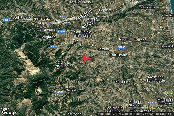 Lieve Terremoto M2.1 epicentro 5 km S Sant'Egidio alla Vibrata (TE) alle 13:44:07 (12:44:07 UTC)