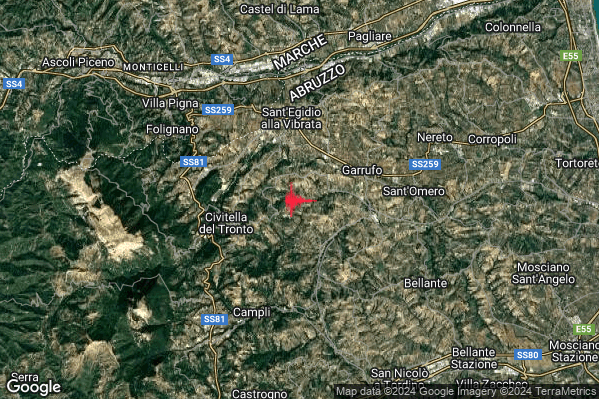 Lieve Terremoto M2.2 epicentro 5 km S Sant'Egidio alla Vibrata (TE) alle 13:59:43 (12:59:43 UTC)