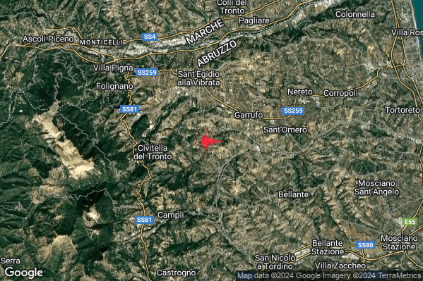 Lieve Terremoto M2.1 epicentro 5 km S Sant'Egidio alla Vibrata (TE) alle 16:12:45 (15:12:45 UTC)