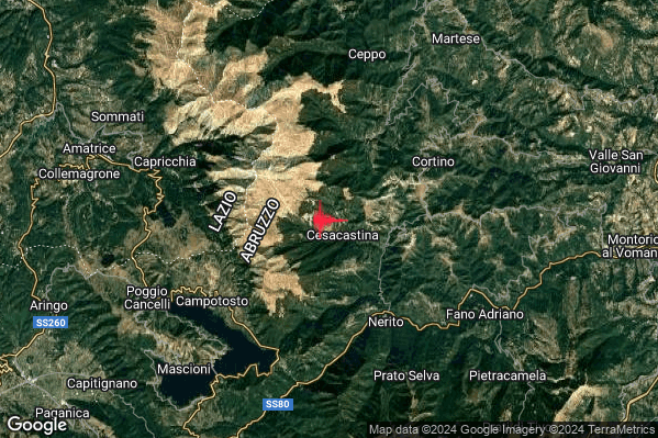 Debole Terremoto M2.4 epicentro 6 km NW Crognaleto (TE) alle 19:24:19 (18:24:19 UTC)