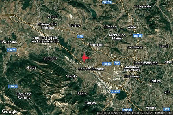 Lieve Terremoto M2.0 epicentro 3 km SW Ferentino (FR) alle 20:13:50 (19:13:50 UTC)
