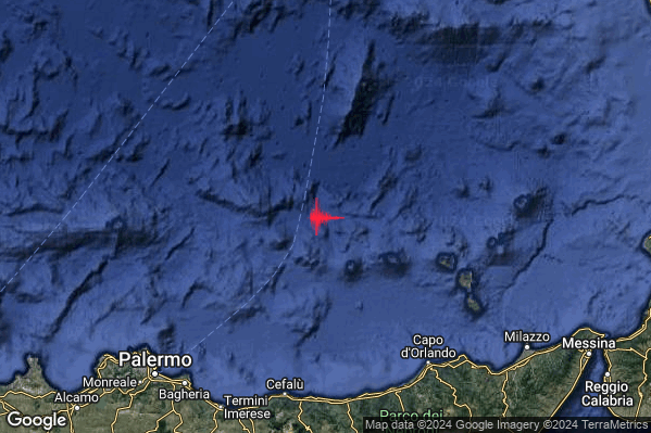 Leggero Terremoto M2.8 epicentro Tirreno Meridionale (MARE) alle 10:06:39 (09:06:39 UTC)