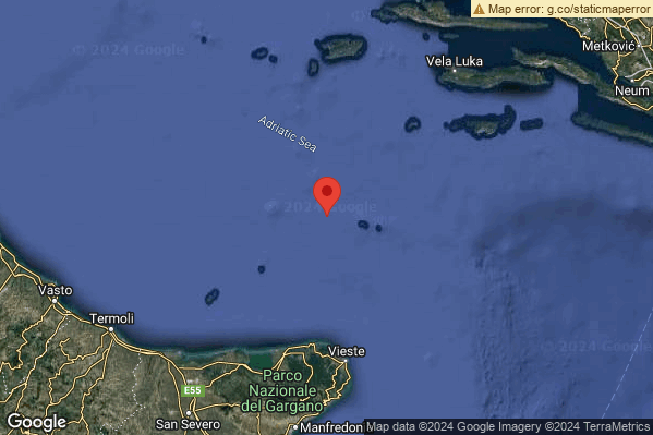 Leggero Terremoto M3.0 epicentro Adriatico Centrale (MARE) alle 21:59:52 (20:59:52 UTC)