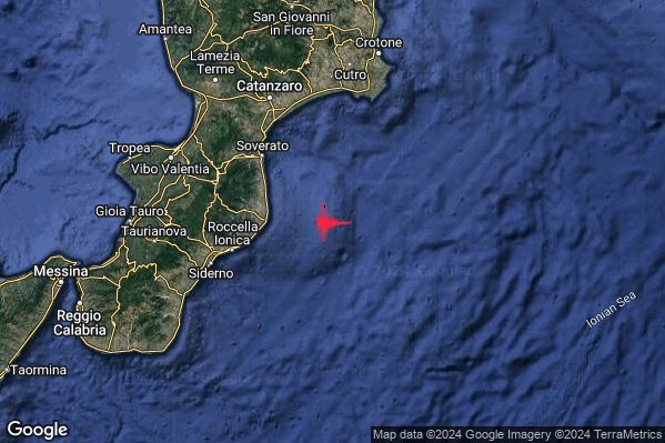 Debole Terremoto M2.7 epicentro Mar Ionio Settentrionale (MARE) alle 03:28:56 (02:28:56 UTC)