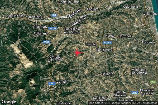 Lieve Terremoto M2.1 epicentro 5 km S Sant'Egidio alla Vibrata (TE) alle 04:23:55 (03:23:55 UTC)