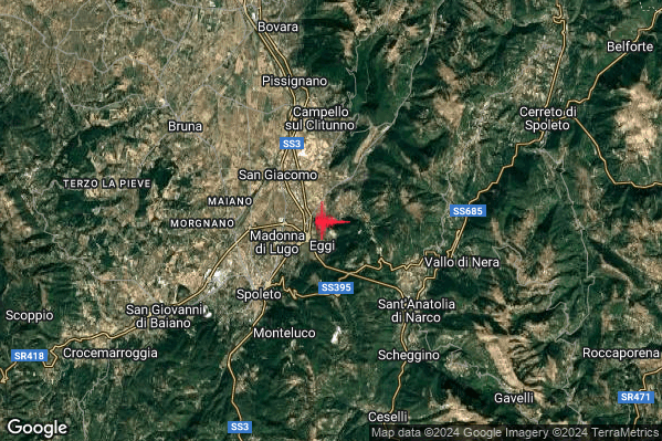 Lieve Terremoto M2.2 epicentro 5 km S Campello sul Clitunno (PG) alle 14:17:27 (13:17:27 UTC)