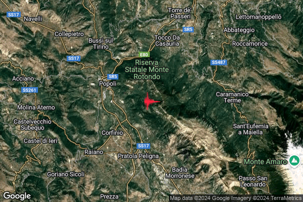 Debole Terremoto M2.7 epicentro 3 km N Roccacasale (AQ) alle 06:36:08 (05:36:08 UTC)