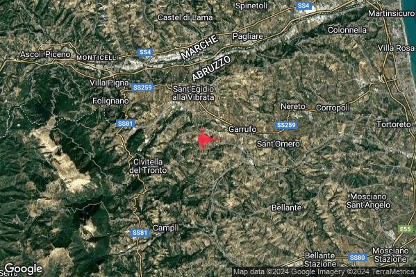 Debole Terremoto M2.4 epicentro 4 km S Sant'Egidio alla Vibrata (TE) alle 15:46:27 (14:46:27 UTC)