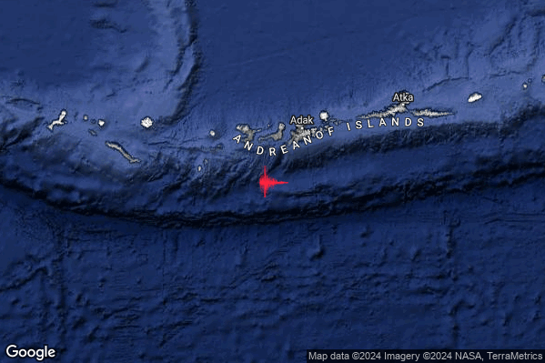 Severo Terremoto M5.5 epicentro Andreanof Islands Aleutian Islands United States [Sea: United States] alle 22:02:56 (21:02:56 UTC)