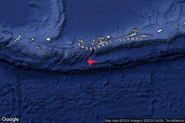 Severo Terremoto M5.5 epicentro Andreanof Islands Aleutian Islands United States [Sea: United States] alle 01:38:58 (00:38:58 UTC)