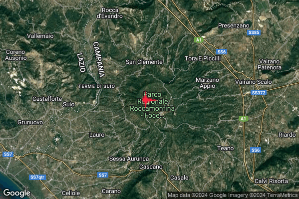 Moderato Terremoto M3.6 epicentro 2 km NW Roccamonfina (CE) alle 07:33:05 (06:33:05 UTC)