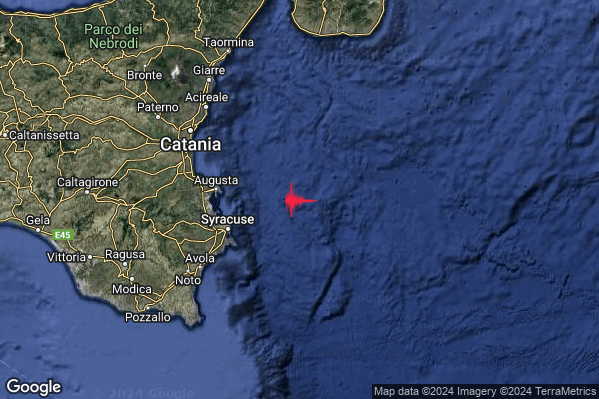 Lieve Terremoto M2.2 epicentro Costa Siracusana (Siracusa) alle 15:13:11 (14:13:11 UTC)