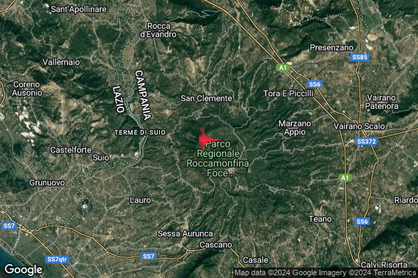Debole Terremoto M2.7 epicentro 3 km NW Roccamonfina (CE) alle 20:03:08 (19:03:08 UTC)