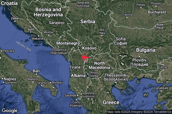 Intenso Terremoto M4.5 epicentro Kosovo [Land] alle 01:46:07 (00:46:07 UTC)