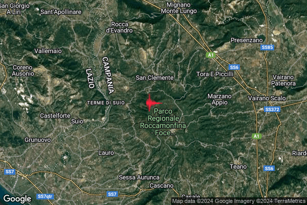 Debole Terremoto M2.4 epicentro 3 km S Galluccio (CE) alle 02:18:14 (01:18:14 UTC)
