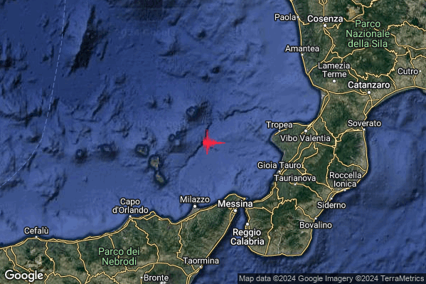Debole Terremoto M2.7 epicentro Tirreno Meridionale (MARE) alle 23:59:23 (22:59:23 UTC)
