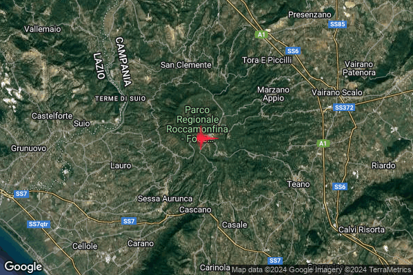 Debole Terremoto M2.3 epicentro 1 km SW Roccamonfina (CE) alle 12:01:33 (11:01:33 UTC)