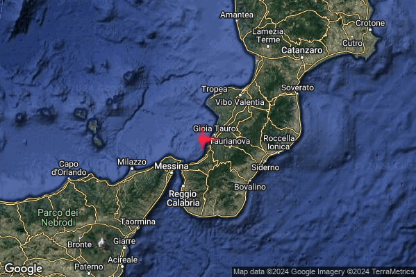 Lieve Terremoto M2.0 epicentro Costa Calabra sud-occidentale (Catanzaro Vibo Valentia Reggio di Calabria) alle 00:17:53 (23:17:53 UTC)