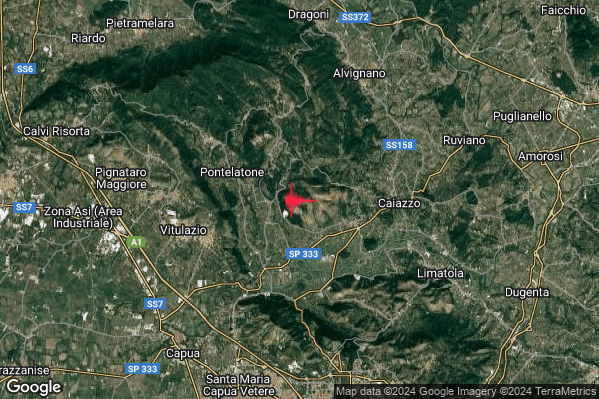 Debole Terremoto M2.3 epicentro 2 km SE Castel di Sasso (CE) alle 17:00:50 (16:00:50 UTC)