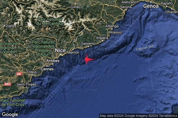 Leggero Terremoto M3.2 epicentro Costa Ligure Occidentale (Imperia) alle 22:22:44 (21:22:44 UTC)