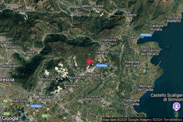 Debole Terremoto M2.7 epicentro 2 km NE Paitone (BS) alle 04:00:02 (03:00:02 UTC)