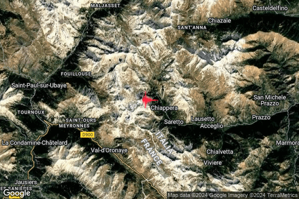 Lieve Terremoto M2.2 epicentro 8 km W Acceglio (CN) alle 06:16:41 (05:16:41 UTC)