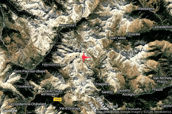 Lieve Terremoto M2.0 epicentro 11 km NW Acceglio (CN) alle 11:11:27 (10:11:27 UTC)