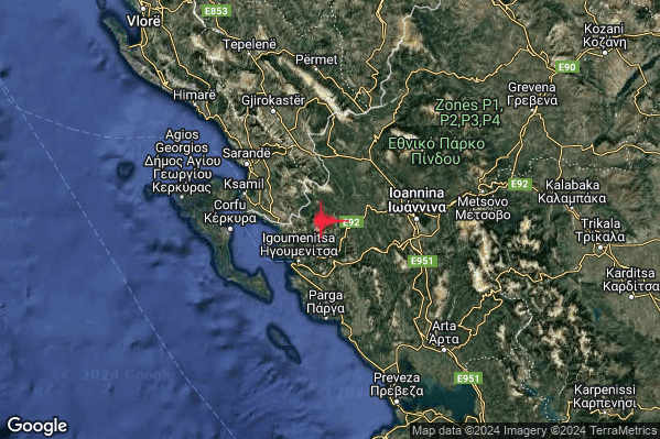 Moderato Terremoto M3.7 epicentro Confine Grecia-Albania (GRECIA ALBANIA) alle 13:33:43 (12:33:43 UTC)