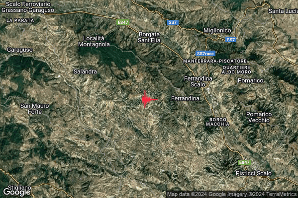 Lieve Terremoto M2.0 epicentro 4 km W Ferrandina (MT) alle 03:57:01 (02:57:01 UTC)