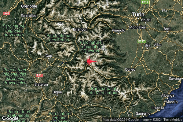 Debole Terremoto M2.6 epicentro Confine Italia-Francia (FRANCIA) alle 08:11:32 (07:11:32 UTC)