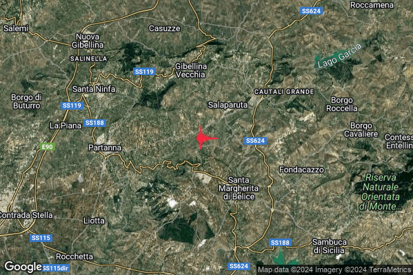 Debole Terremoto M2.3 epicentro 3 km SW Salaparuta (TP) alle 11:08:03 (10:08:03 UTC)