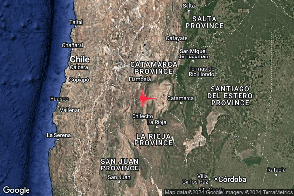 Violento Terremoto M5.8 epicentro La Rioja Province Argentina [Land: Argentina] alle 23:42:25 (22:42:25 UTC)