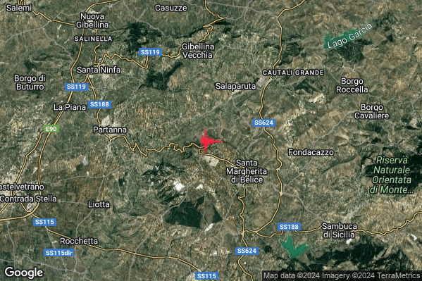 Debole Terremoto M2.4 epicentro 2 km N Montevago (AG) alle 00:09:17 (23:09:17 UTC)