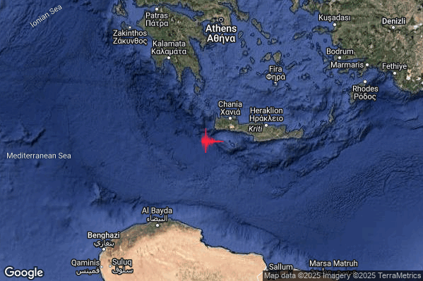 Intenso Terremoto M4.4 epicentro Crete Greece [Sea: Greece] alle 12:58:14 (11:58:14 UTC)