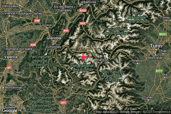 Lieve Terremoto M2.0 epicentro Confine Italia-Francia (FRANCIA) alle 23:19:35 (22:19:35 UTC)