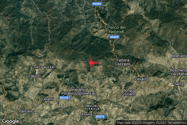 Lieve Terremoto M2.2 epicentro 8 km W San Teodoro (ME) alle 03:37:47 (02:37:47 UTC)