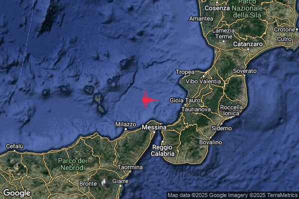 Debole Terremoto M2.5 epicentro Tirreno Meridionale (MARE) alle 19:17:13 (18:17:13 UTC)