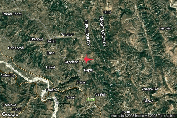 Debole Terremoto M2.7 epicentro Albania alle 07:25:01 (06:25:01 UTC)